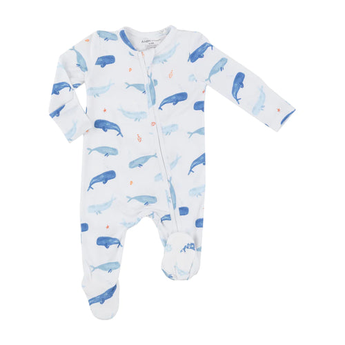 Whale Hello There Bamboo 2 Way Zipper Footie Romper Coverall