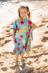Designed on Maui - REVERSIBLE Hibiscus Floral with Shells on reverse side Hooded Towel Poncho