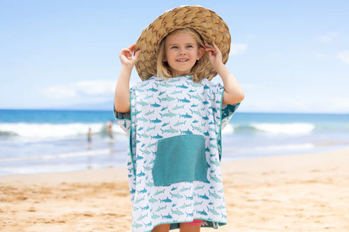 Designed on Maui - REVERSIBLE Tahiti Reef Sharks Hooded Towel Poncho