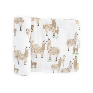 Cotton Muslin Swaddle Blanket in Llama Llama