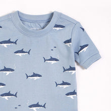 Sharks Print on Barely Blue Short Sleeved Pajama Set