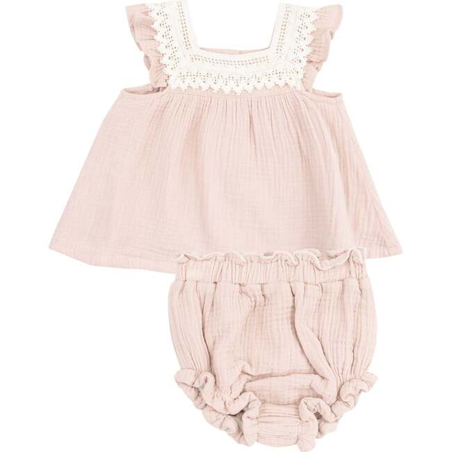Solid Rose Smoke Organic Pinafore & High Waisted Diaper Cover
