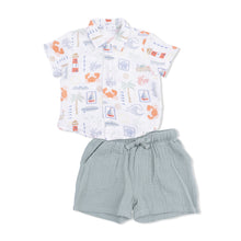 Club Mediterranean Button Down Polo Shirt & Organic Cotton Muslin Short Set