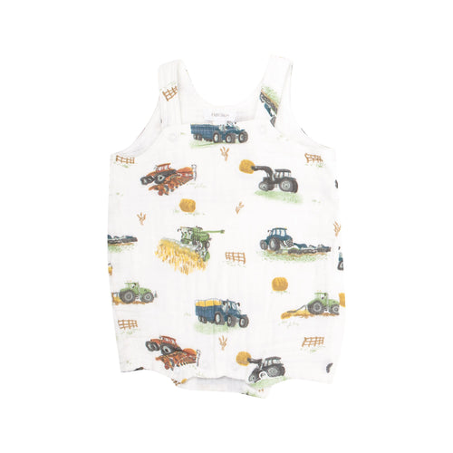 Farm Machines Organic Cotton Muslin Overall Shortie