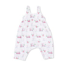 Baby Golf Carts in Pink Organic Cotton Muslin Tie Back Romper