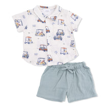 Zooming Golf Carts Button Down Polo Shirt & Organic Cotton Muslin Short Set