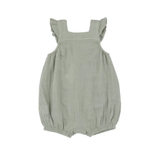 Desert Sage Solid Organic Cotton Muslin Smocked Front Overall Shortie