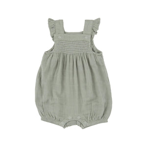 Desert Sage Solid Organic Cotton Muslin Smocked Front Overall Shortie