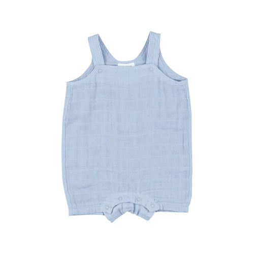 Dusty Blue Solid Organic Cotton Muslin Overall Shortie