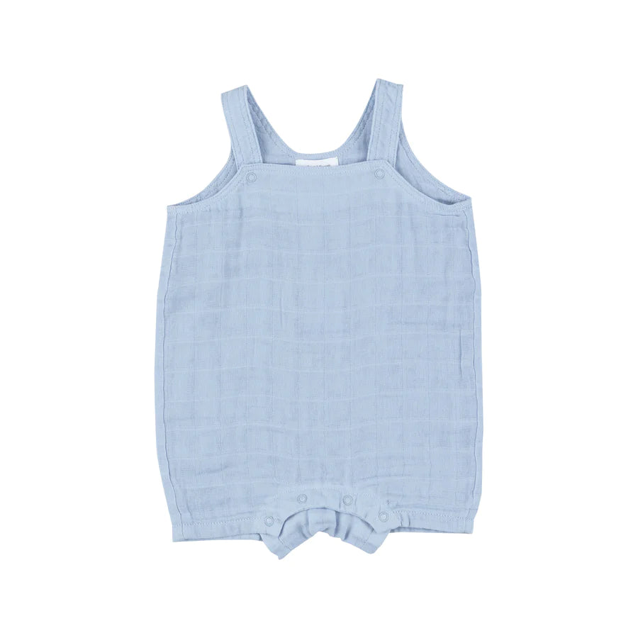 Dusty Blue Solid Organic Cotton Muslin Overall Shortie