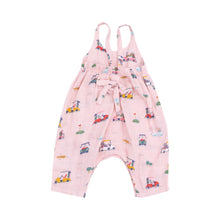 Golf Cart Cuties - Pink Organic Cotton Muslin Tie Back Romper