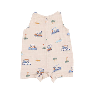 Golf Carts Cuties - Oatmilk Organic Cotton Muslin Sleeveless Shortie Romper