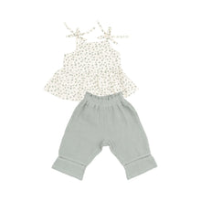 Jadeite Simple Floral Organic Cotton Muslin Peplum Tank and Smocked Waist Pants (2 pc set)