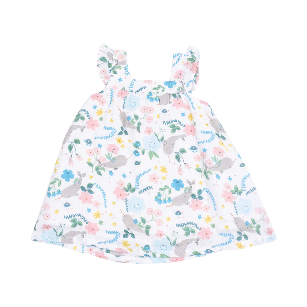 Narwhal Floral Organic Cotton Muslin Twirly Sundress