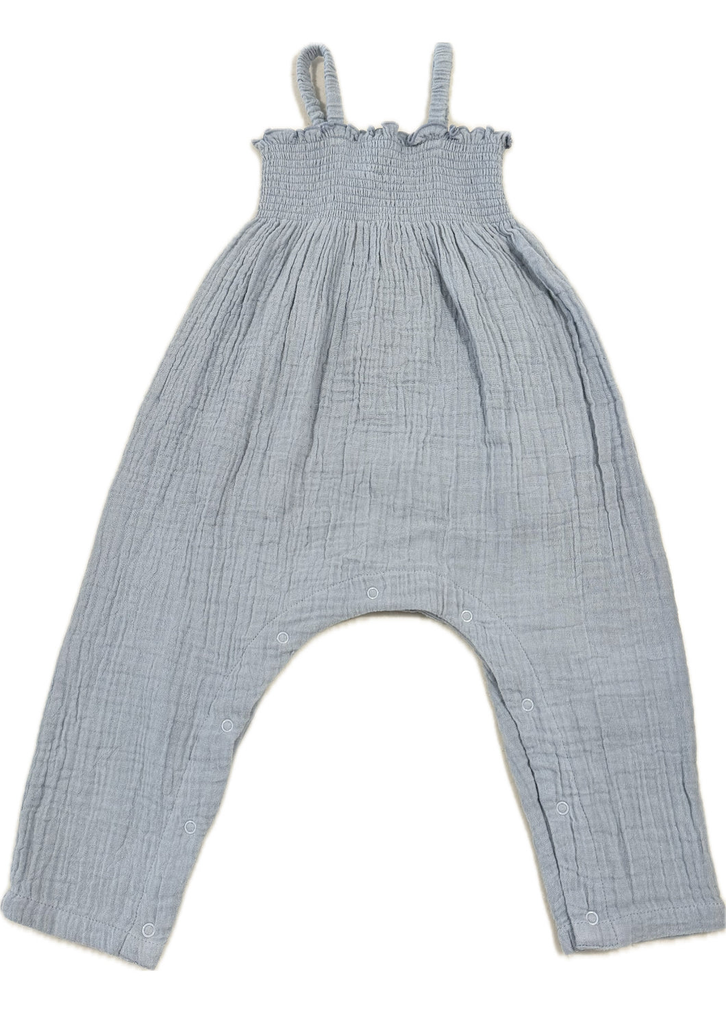 Solid Dusty Blue Organic Cotton Muslin Smocked Romper