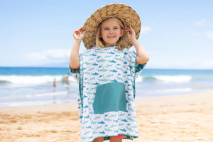 Designed on Maui - Tahiti Reef Sharks Hooded Towel Poncho