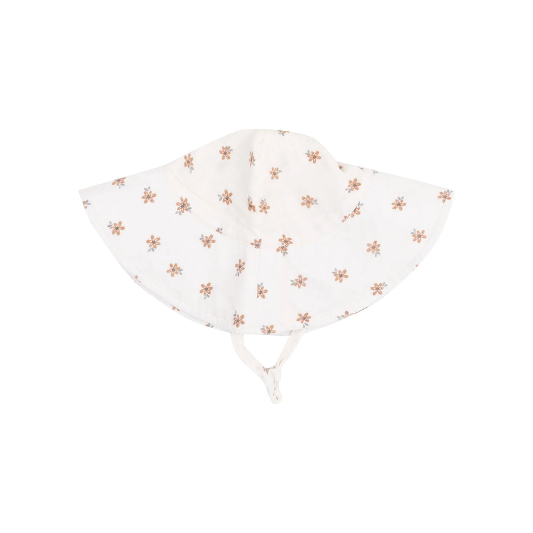 Bitty Blooms Organic Cotton Muslin Wide Brim Sunhat with Chin Strap