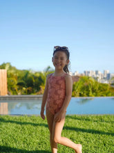 Tie Back One Piece Swimsuit in Mauve Hibiscus