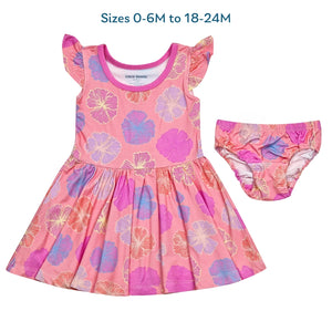Seaflower Flutter Sleeve Twirl Dress