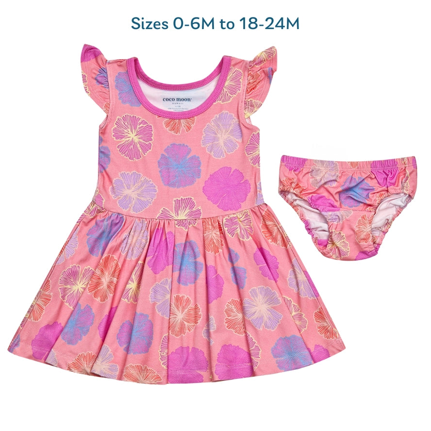 Seaflower Flutter Sleeve Twirl Dress