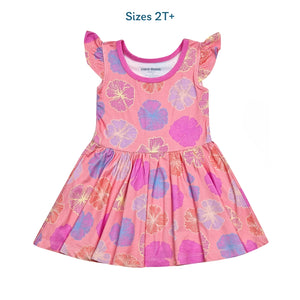 Seaflower Flutter Sleeve Twirl Dress