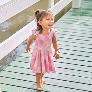 Seaflower Flutter Sleeve Twirl Dress