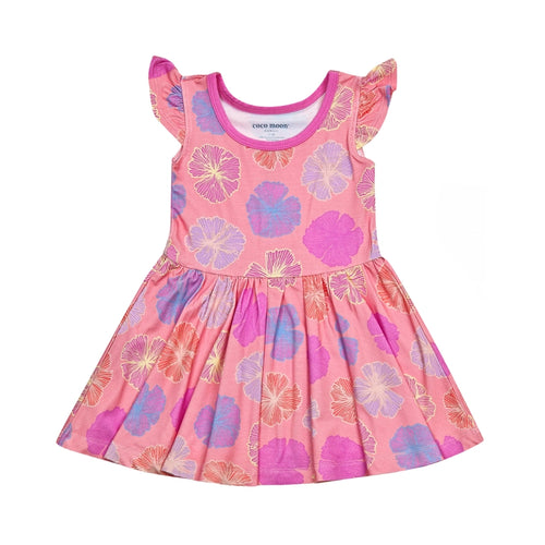 Seaflower Flutter Sleeve Twirl Dress