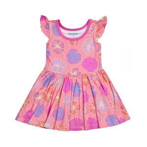 Seaflower Flutter Sleeve Twirl Dress