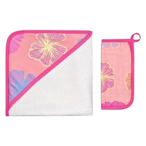 Seaflower Hooded Towel and Wash Cloth Set
