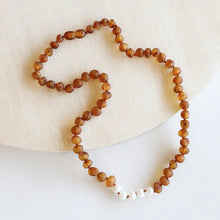 Raw Cognac Baltic Amber + Pearl || Necklace