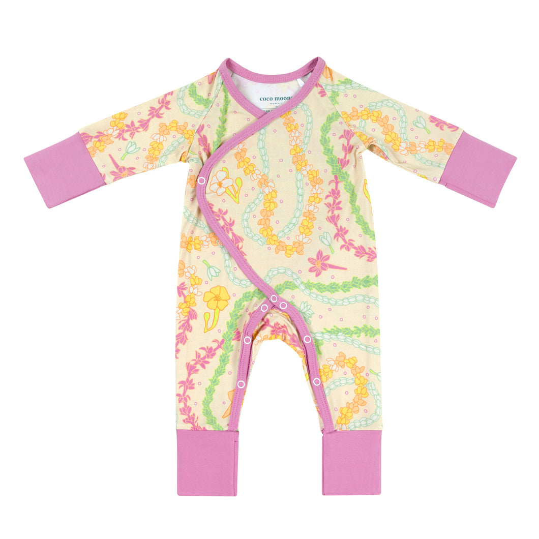 Lei Day in Sand Newborn Kimono Wrap Coverall