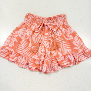 Ruffle Smock Short in Coral Leaf