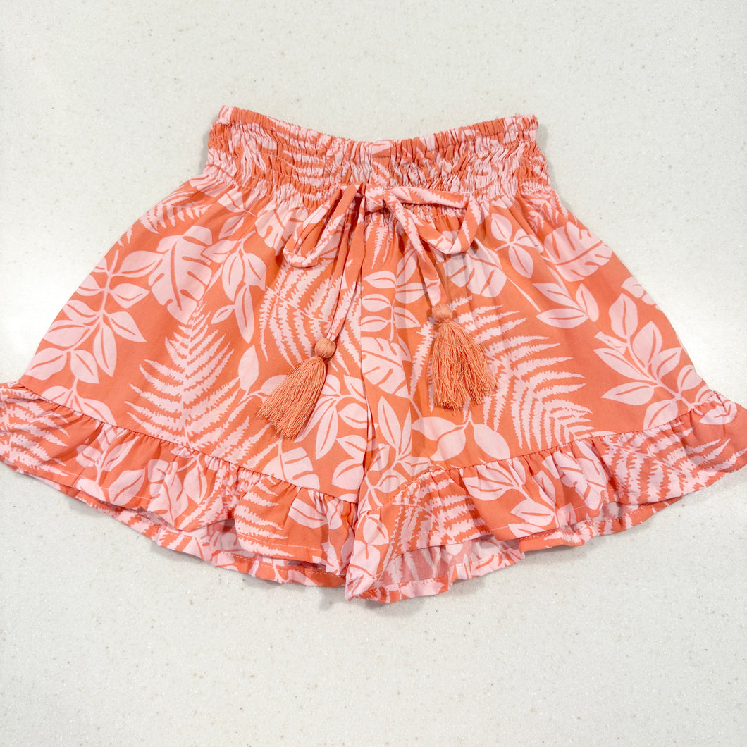 Ruffle Smock Short in Coral Leaf