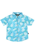 18mos Paradise Palm Button Down Shirt in Blue Grotto