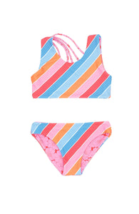 REVERSIBLE Summer Sun Bikini in Multi Stripe / Pink Floral