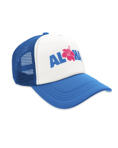 Aloha Hibiscus Trucker Hat in Marina Blue
