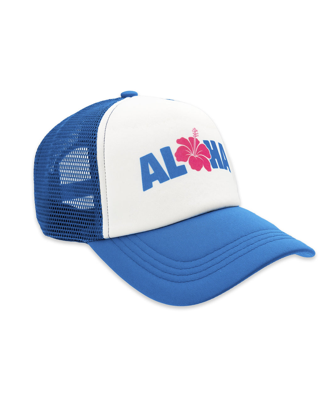 Aloha Hibiscus Trucker Hat in Marina Blue