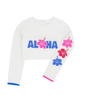 Aloha High Tide Crop Long Sleeve Rash Guard Top in White