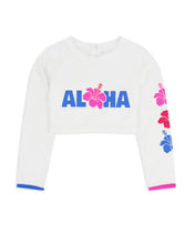 Aloha High Tide Crop Long Sleeve Rash Guard Top in White