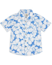 Hibiscus Button Down Shirt in Marina Blue