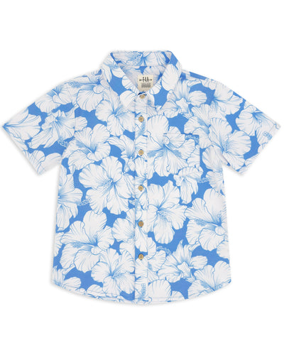 Hibiscus Button Down Shirt in Marina Blue