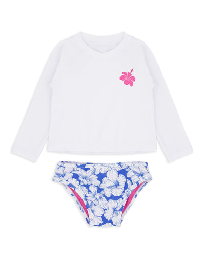 Hibiscus Ruffle Rashguard Swim Set in Marina Blue