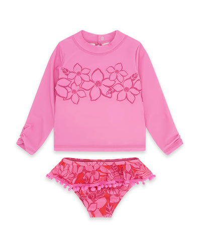 Sandy Toes Rashguard Swim Set in Pink Sunset