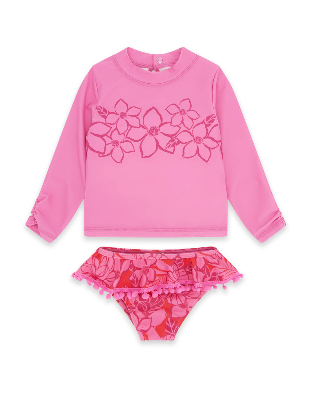 Sandy Toes Rashguard Swim Set in Pink Sunset