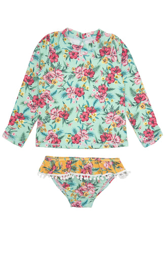 Sandy Toes Swim Long Sleeve Set Bikini in Beach Glass