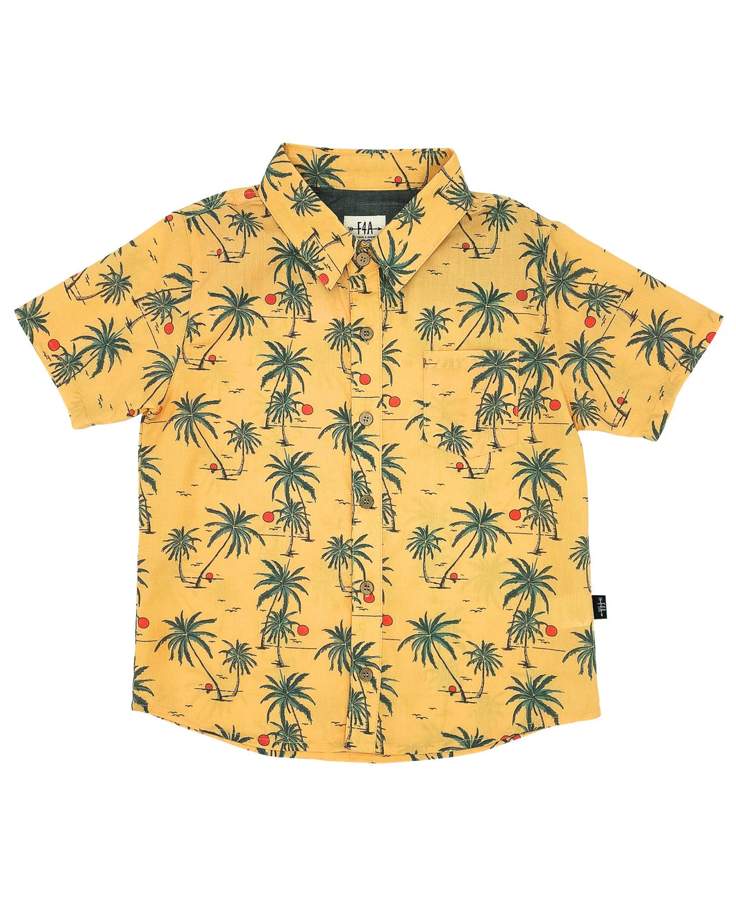 18mos, 2yrs, 6yrs Sunset Tropics Button Down Shirt in Buff Yellow