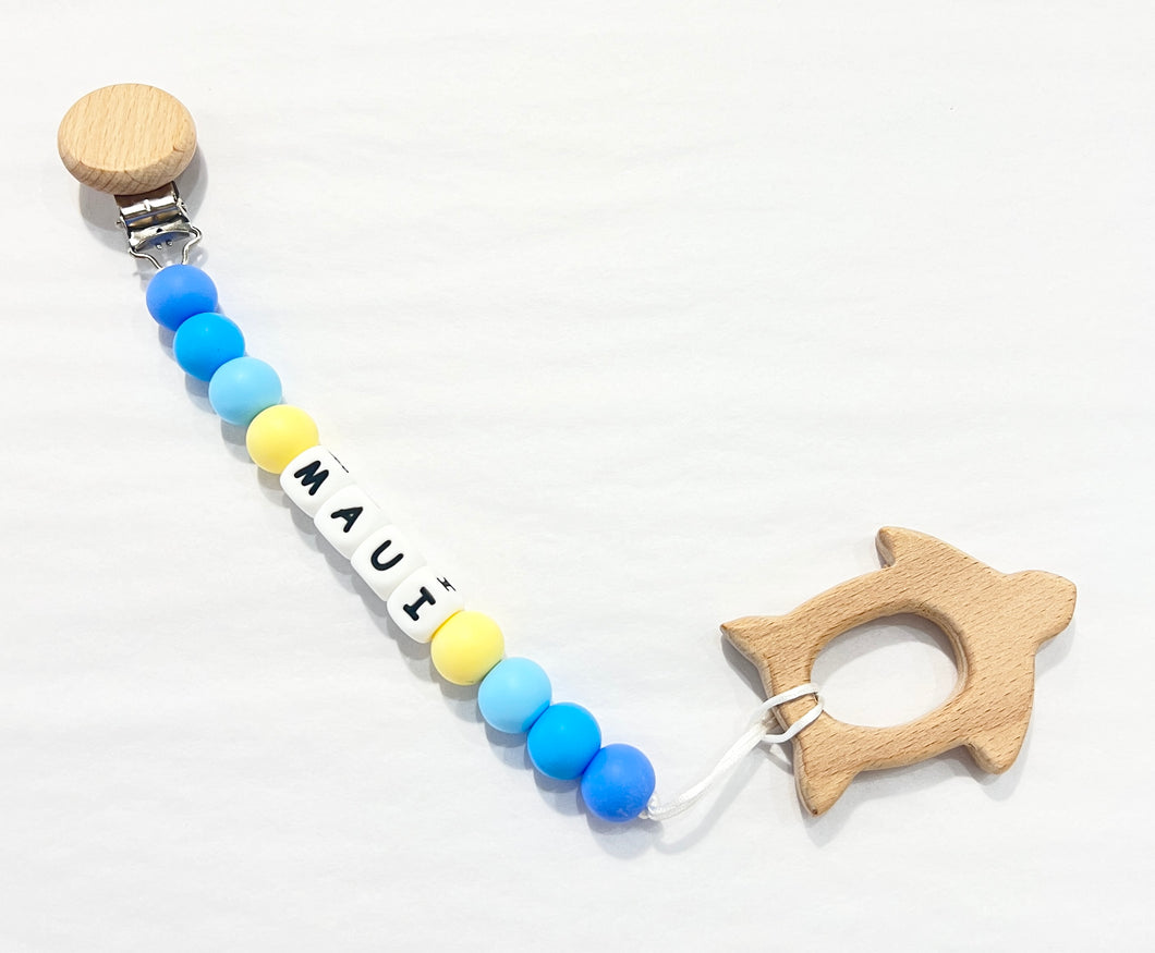 MADE IN HAWAII Silicone Maui Paci Clip with Wooden Turtle Teether