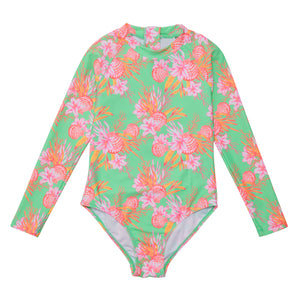 3yrs, 4yrs Coastal Shells Sustainable Long Sleeve Leg Frill Surf Suit