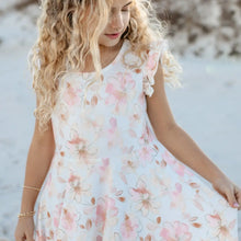 Girls Blush Floral Flutter Sleeve Ruffles Spring Dress
