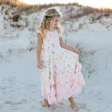 Girls Blush Floral Flutter Sleeve Ruffles Spring Dress